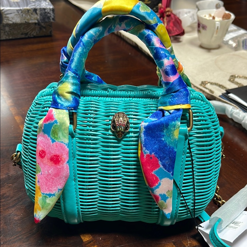 Kurt Geiger Turquoise Satchel with Multicolor Scarf